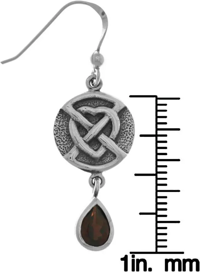 Alt view image 2 of 3 - Jewelry Trends Sterling Silver Celtic Heart Dangle Earrings with Garnet Teardrops Irish Style