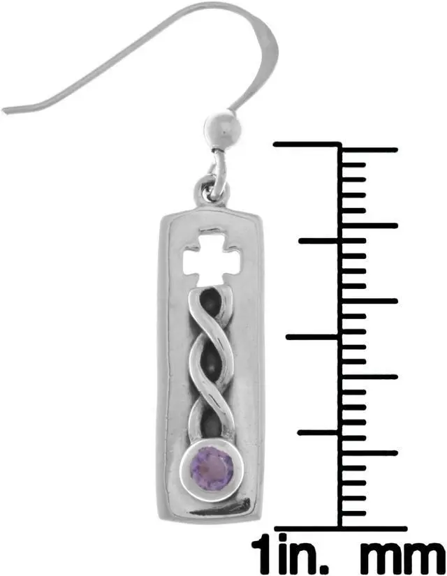 Alt view image 2 of 3 - Jewelry Trends Sterling Silver Celtic Knotwork Cross Dangle Earrings with Amethyst