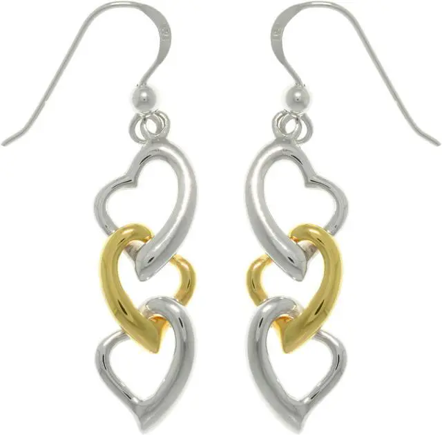 Main image of Jewelry Trends Sterling Silver Heart Dangle Earrings with Gold-plated heart Drop