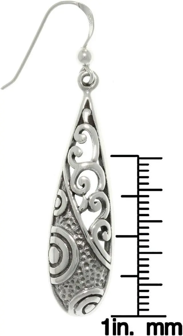 Alt view image 2 of 3 - Jewelry Trends Mixed Texture Teardrop Sterling Silver Long Dangle Earrings