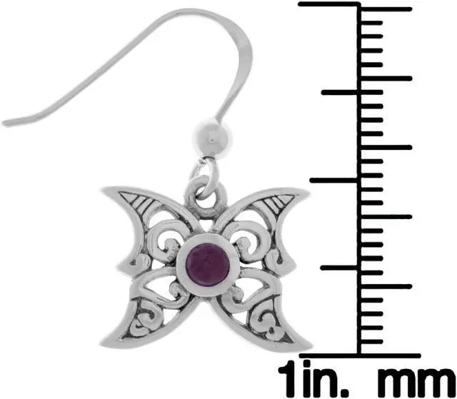 Alt view image 2 of 3 - Jewelry Trends Sterling Silver Moon Butterfly Dangle Earrings with Purple Amethyst