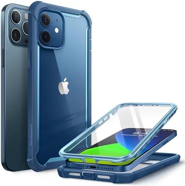 Alt view image 9 of 10 - i-Blason Ares Case for iPhone 12, iPhone 12 Pro 6.1 Inch (2020 Release), Dual Layer Rugged Clear Bumper Case with Built-in Screen Protector (Blue)