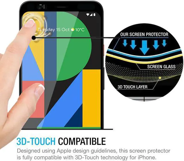 Alt view image 6 of 7 - Teckroot 3 Pack of Screen Protector for Google Pixel 4A Tempered Glass Film [Easy to Apply] [Ultra-Thin] [Anti-Scratch] [No Bubbles] Full Coverage Clear Film