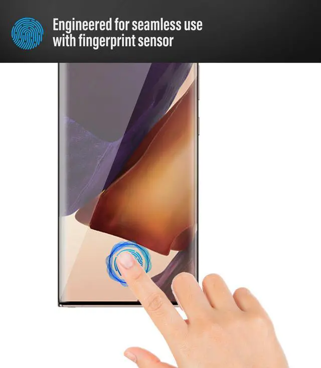Alt view image 4 of 7 - Teckroot 2 Pack HD Galaxy Note 20 Ultra Screen Protector, [Fingerprint ID Enabled] [3D Full Edge Covered] [9H Hardness] Case Friendly Glass Protector For Galaxy Note 20