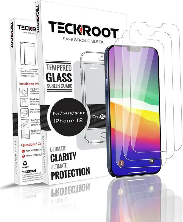 Main image of Teckroot 3 Pack of Glass Screen Protector for Apple iPhone 12 Mini (5.4Inch) Tempered Glass Screen Protector Display Anti Scratch Advanced HD Clarity Work Most Case