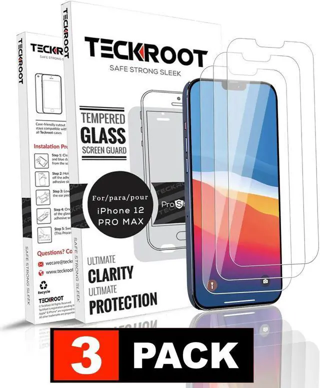 Main image of Teckroot 3 Pack of Glass Screen Protector for Apple iPhone 12 Pro Max Tempered Glass Screen Protector Display Anti Scratch Advanced HD Clarity Work Most Case