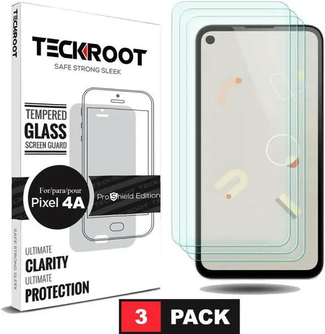 Main image of Teckroot 3 Pack of Screen Protector for Google Pixel 4A Tempered Glass Film [Easy to Apply] [Ultra-Thin] [Anti-Scratch] [No Bubbles] Full Coverage Clear Film