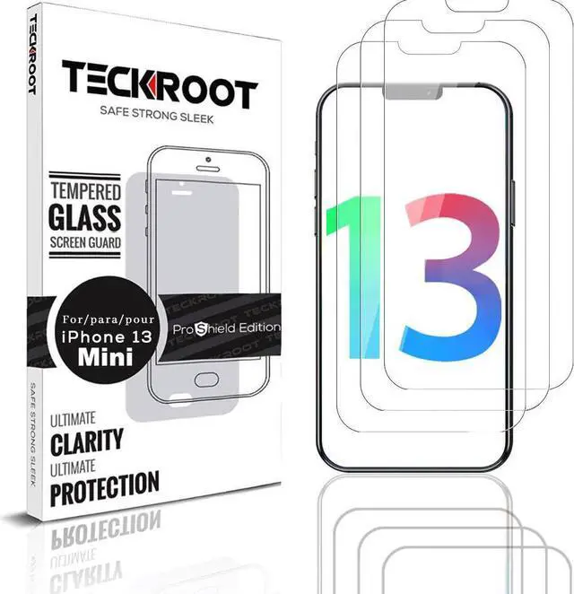 Main image of Teckroot iPhone 13 Mini Screen Protector | Tempered Glass Full Coverage Screen Guard | Scratch Resistant Edge Protection for Apple iPhone 13 Mini | 3 Pack