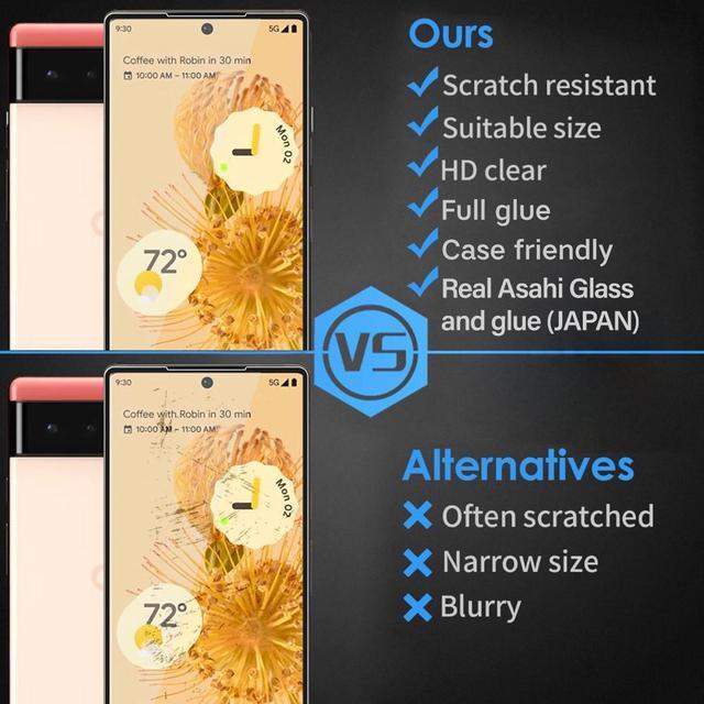 Alt view image 2 of 7 - Teckroot Pixel 6 Screen Protector | Tempered Glass Full Coverage Screen Guard | Scratch Resistant Edge Protection for Google Pixel 6 | 2 Pack