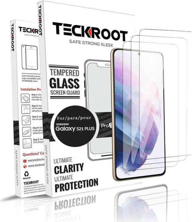 Main image of Teckroot Galaxy S21 Plus Screen Protector | Tempered Glass Full Coverage Screen Guard | ( FingerPrint Not Compatible )Scratch Resistant Edge Protection for Samsung Galaxy S21 Plus | 3 Pack
