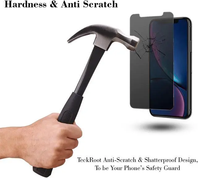 Alt view image 4 of 6 - TeckRoot iPhone XR Privacy [2 Pack ] Tempered Glass Screen Protector [Full Screen] [High Definition] [Bubble Free] [Anti-Scratches] [Easy to Install] Phone Screen Guard