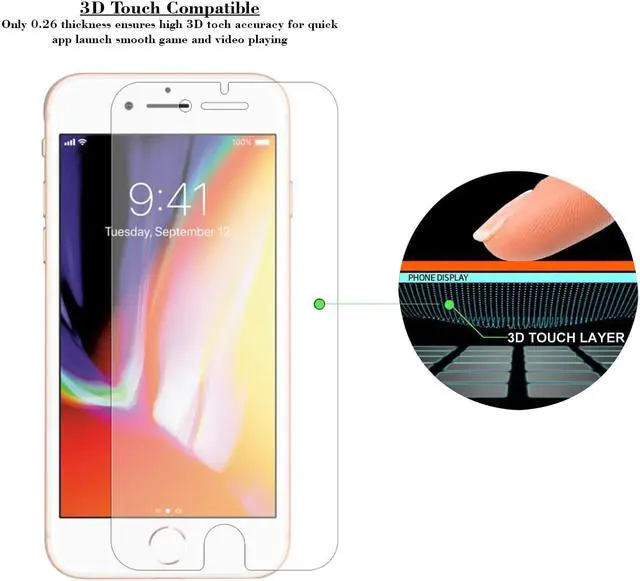 Alt view image 2 of 6 - [3 Pack] TeckRoot iPhone 8 Screen Protector Tempered Glass 9H Hardness,Scratch Proof,Double Defence Technology,Case Friendly,3D Touch,Anti-Fingerprint and Bubble Free