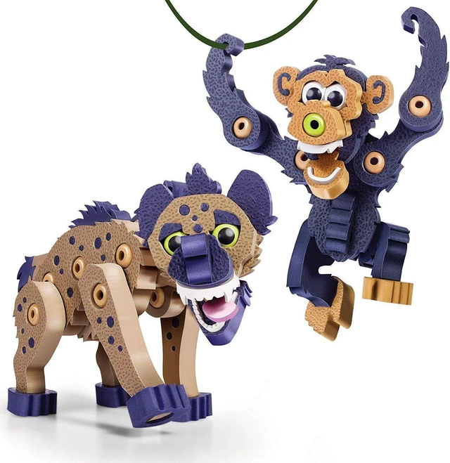 Main image of Bloco Toys Hyena & Chimpanzee - Educational STEM Toy - Africa Wildlife Animals, Monkey - DIY Educational Building Construction Set (142 Pieces)