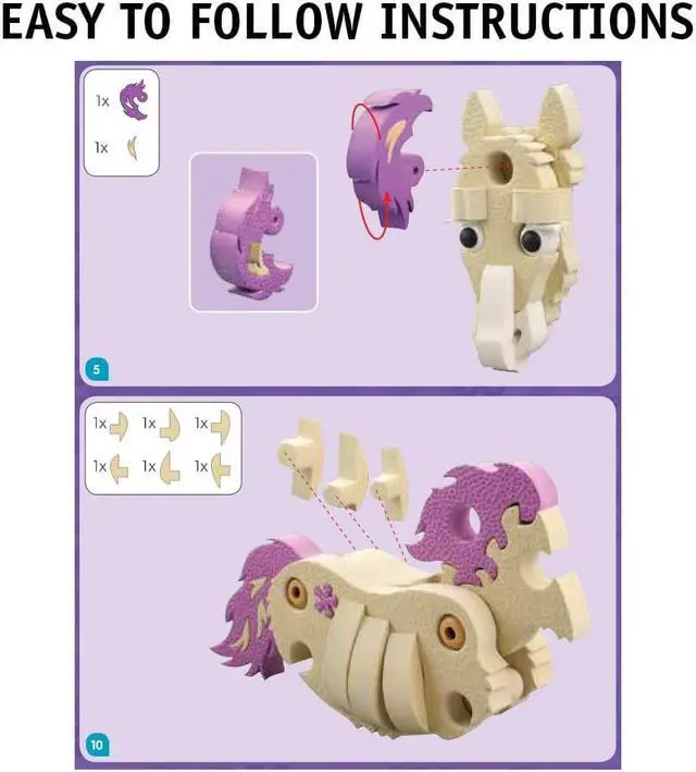 Alt view image 3 of 5 - Bloco Toys Build-a-Friend Ponies Kit - Educational STEM Toy - Equestrian Animal Horses - DIY Interlocking Foam Building Block Construction Set (191 Pieces)