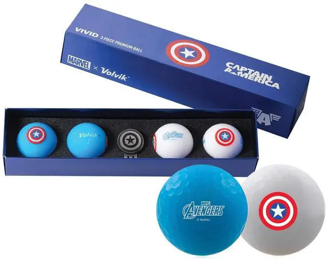 Main image of Volvik Marvel Captain America Hero Golf Balls | 4-Pack with Ball Marker | High-Performance 3-Piece Ball | Matte Finish & Vibrant Colors - 818615027462