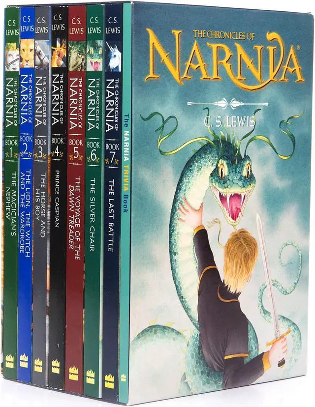 Alt view image 2 of 7 - The Chronicles of Narnia 8 Book Box Set By C.S. Lewis and Trivia Book - The Lion The Witch and the Wardrobe Prince Caspian, The Horse and His Boy, The Last Battle The Magicians Nephew The Silver Chair