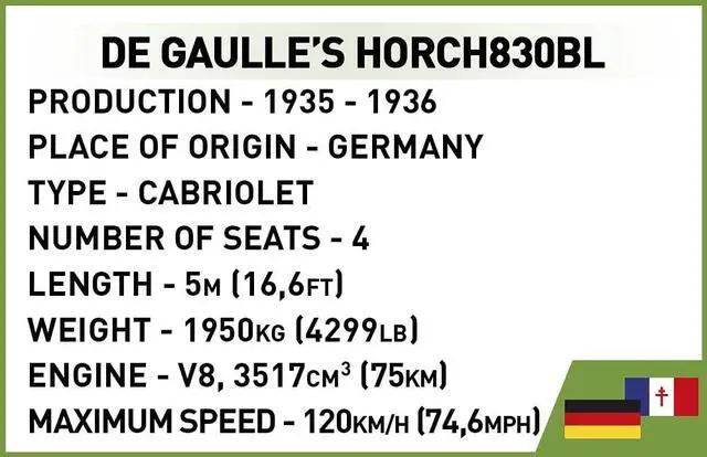 Alt view image 7 of 7 - COBI TOYS World War II Charles De Gaulle's Horch 830BL Vehicle - Model WW2 Interlocking Building Block Set # 2261