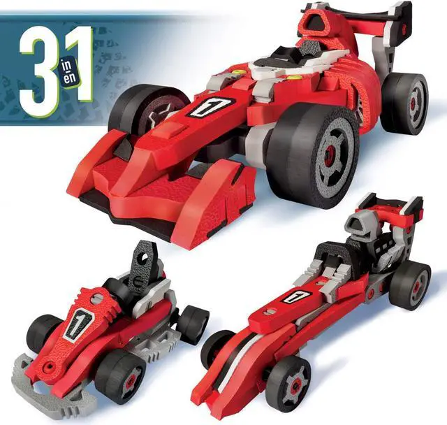 Main image of Bloco Toys 3 in 1  Race Car - Educational STEM Toy - Formula 1, Go Kart & Dragster - DIY Interlocking Foam Building Block Construction Set (200 Pieces)