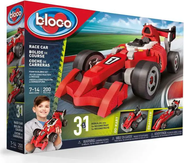 Alt view image 2 of 7 - Bloco Toys 3 in 1  Race Car - Educational STEM Toy - Formula 1, Go Kart & Dragster - DIY Interlocking Foam Building Block Construction Set (200 Pieces)