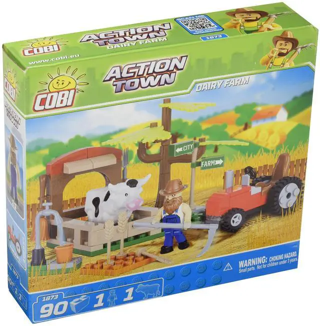 Alt view image 2 of 3 - COBI Action Town Dairy Farm And Figures - Building Block Farm Set # 1873