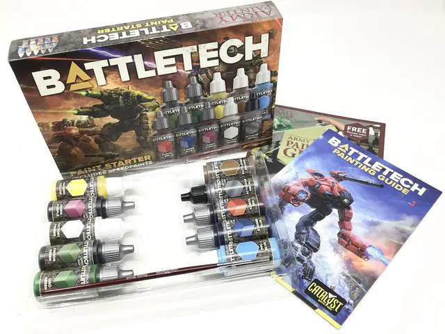 Alt view image 3 of 3 - Battletech: Paint Starter Set For Tabletop Figures | 1 Brush-on Primer | 5 Speedpaints | 1 Metallic Paint | 3 Standard Warpaints | 1 Starter Brush | By Catalyst Game Labs