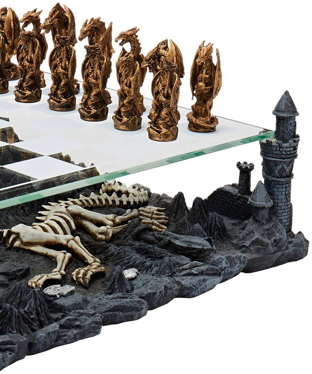 Alt view image 3 of 3 - CHH 3D Dragon Chess Set | Designer Fantasy Themed Board | Pewter Pieces with Poly-Resin Base | Glass Board 13.5" Square | Ideal Feel & Weight | 2 Players | By CHH
