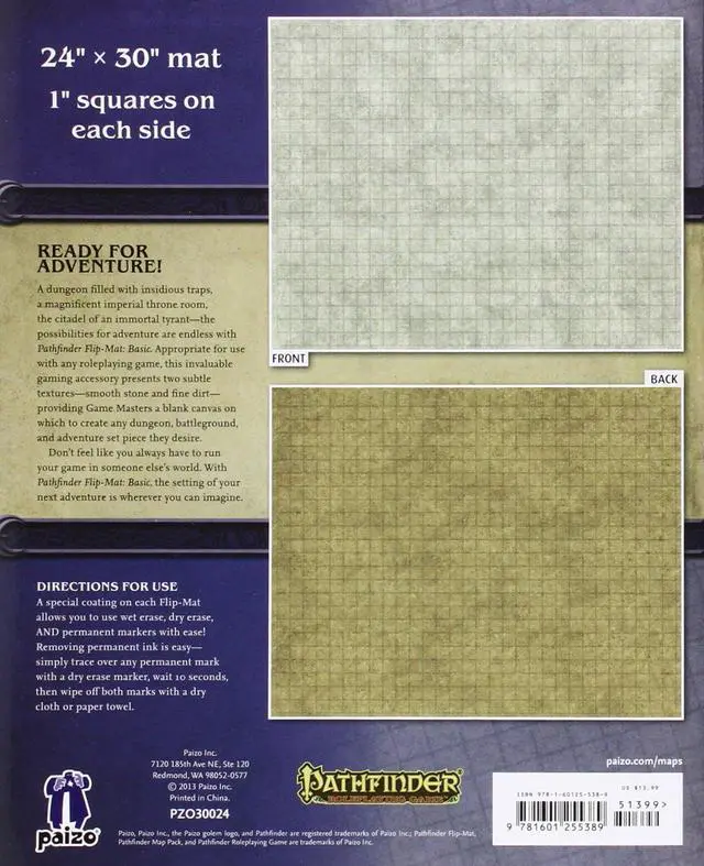 Alt view image 2 of 2 - Pathfinder RPG Flip-Mat: Basic - Role Playing Game Flip-Mat - 1" Square Game Mat 24" x 30"