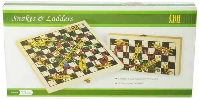 Alt view image 3 of 3 - CHH Wooden Snakes & Ladders Folding Travel Board Game | Classic Family Fun | For 2-4 Players | Great for Travel | With Pair of Dice