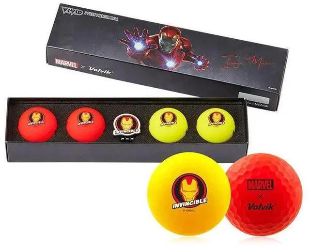Main image of Volvik Marvel Iron Man Super Hero Golf Balls | 4-Pack with Ball Marker | High-Performance 3-Piece Ball | Matte Finish & Vibrant Colors