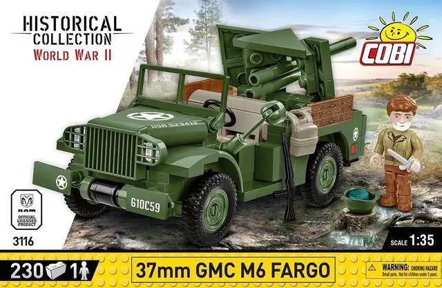 Alt view image 3 of 6 - COBI Historical Collection WWII 37mm GMC M6 Fargo Armored Vehicle Jeep Interlocking Building Block Model Set # 3116