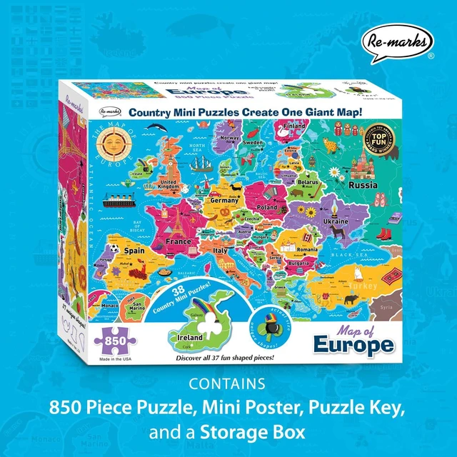 Alt view image 2 of 7 - Re-marks Map of Europe Deluxe Jigsaw Puzzle with Whimsy Pieces 24"x36" All Ages