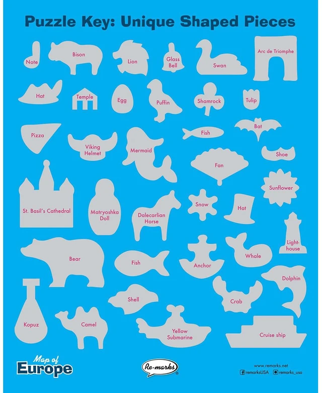 Alt view image 5 of 7 - Re-marks Map of Europe Deluxe Jigsaw Puzzle with Whimsy Pieces 24"x36" All Ages