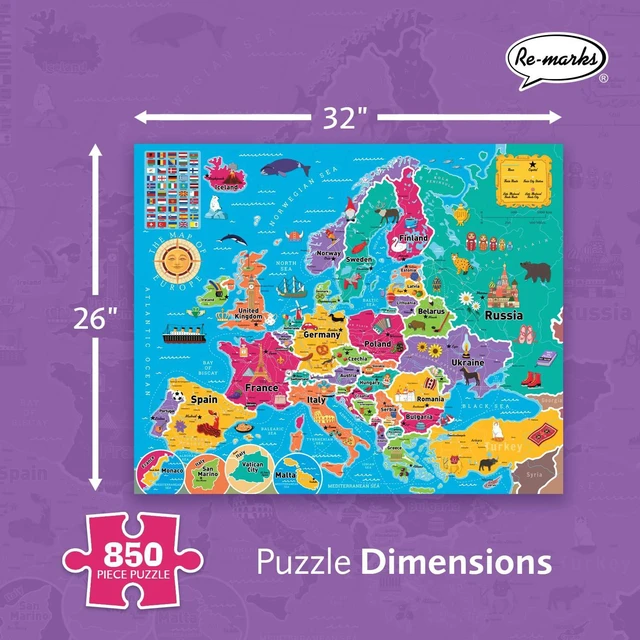 Alt view image 3 of 7 - Re-marks Map of Europe Deluxe Jigsaw Puzzle with Whimsy Pieces 24"x36" All Ages