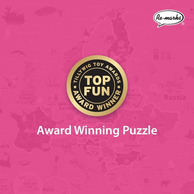 Alt view image 6 of 7 - Re-marks Map of Europe Deluxe Jigsaw Puzzle with Whimsy Pieces 24"x36" All Ages