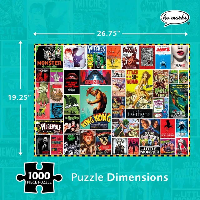 Alt view image 3 of 7 - Re-marks Monsters Collage | 1000 Piece Jigsaw Puzzle | Engaging Brain Teaser | Ages 12+ | Avg. Completion Time 4-6 Hours | Made by Re-marks