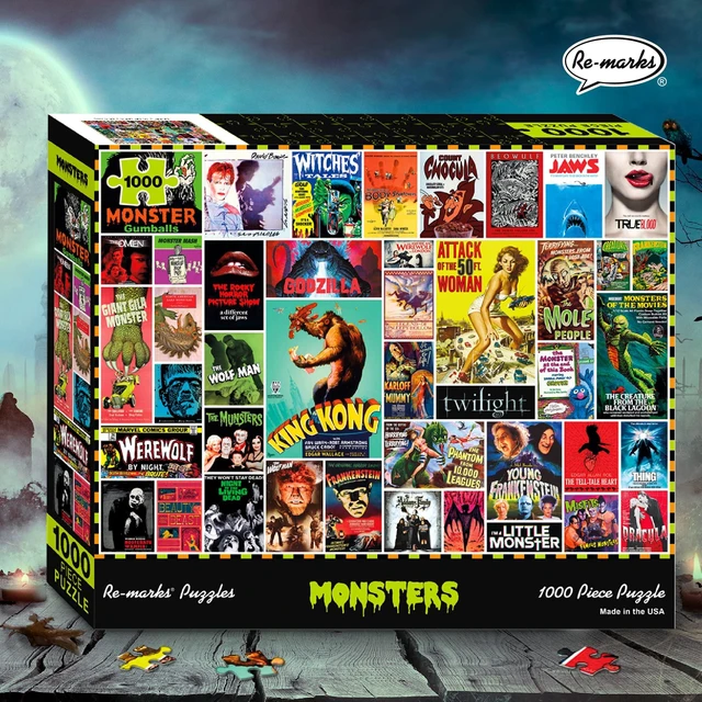 Alt view image 5 of 7 - Re-marks Monsters Collage | 1000 Piece Jigsaw Puzzle | Engaging Brain Teaser | Ages 12+ | Avg. Completion Time 4-6 Hours | Made by Re-marks