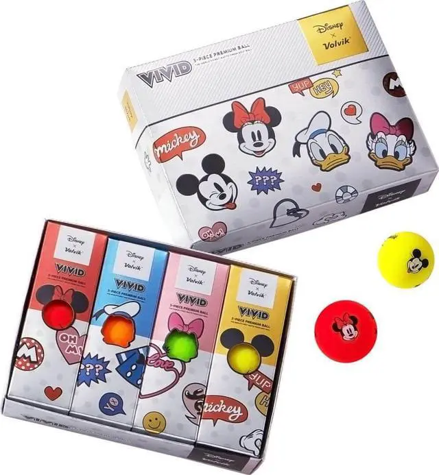 Main image of Volvik Vivid Disney Golf Balls Mickey And Friends Collection | Mickey Mouse, Minnie Mouse, Daisy Duck, And Daffy Duck Balls | High-Visibility Matte Finish | For All Skill Levels | 1 Dozen Balls