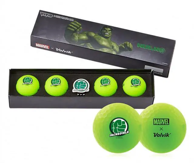 Main image of Volvik Marvel The Incredible Hulk Super Hero Golf Balls | 4-Pack with Ball Marker | High-Performance 3-Piece Ball | Matte Finish & Vibrant Colors