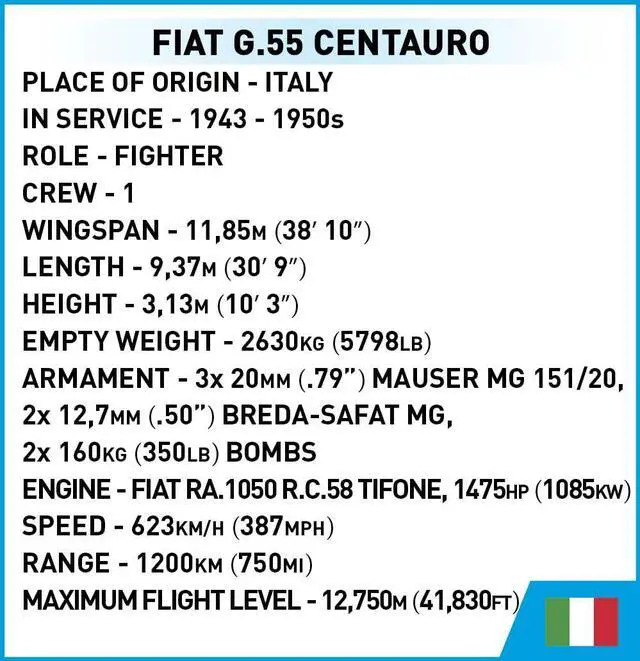 Alt view image 6 of 7 - COBI Historical Collection WWII Fiat G.55 Centauro Italian Fighter Plane Model Interlocking Building Bock Set # 5867