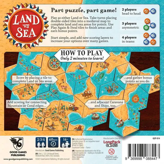 Alt view image 3 of 7 - Land vs Sea Board Game | Engaging Tile-Laying Puzzle | Family-Friendly Strategy Game | Ages 10+ | 2-4 Players | Average Playtime 40 Minutes | By Good Games Publishing