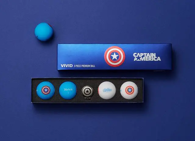 Alt view image 4 of 4 - Volvik Marvel Captain America Hero Golf Balls | 4-Pack with Ball Marker | High-Performance 3-Piece Ball | Matte Finish & Vibrant Colors - 818615027462