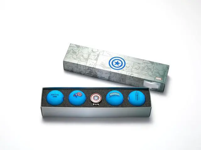 Main image of Volvik Marvel Captain America 3.0 Golf Balls Set | 4-Pack with Exclusive Ball Marker & Magnetic Hat Clip | High-Performance 3-Piece | Vibrant Matte Finish | Perfect Gift for Marvel Fans