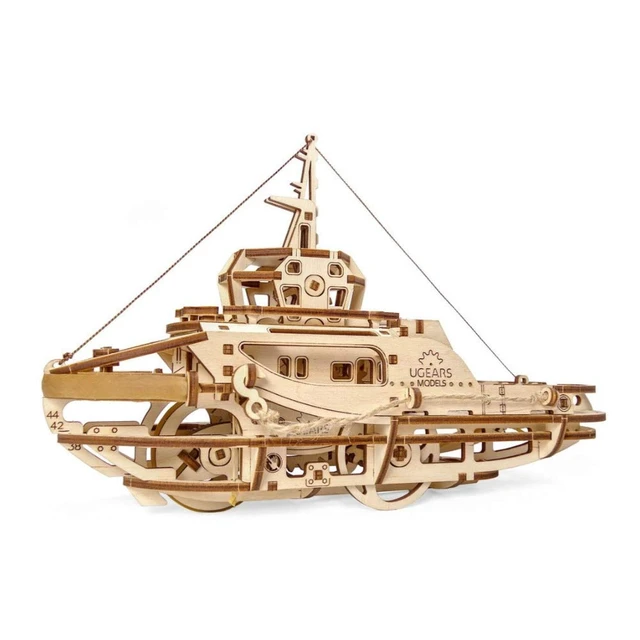 Alt view image 2 of 3 - Tugboat Ugears 3D Mechanical Wooden Model for Self Assembling, DIY, Brainteaser