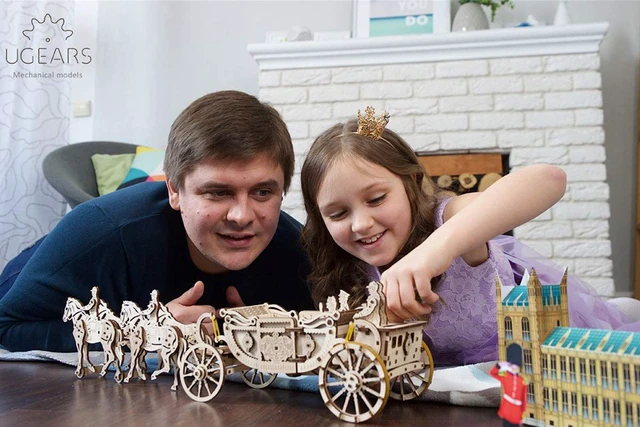 Alt view image 7 of 7 - UGEARS 70050 Royal Wedding Carriage Mechanical Wooden Model Kit