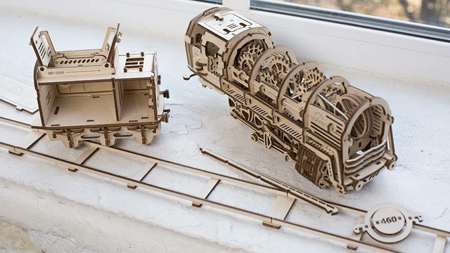 Alt view image 3 of 7 - UGears Locomotive with Tender 3D Wooden Model Self Assembling Best Adult and Teens Gift