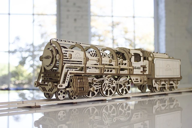 Alt view image 5 of 7 - UGears Locomotive with Tender 3D Wooden Model Self Assembling Best Adult and Teens Gift