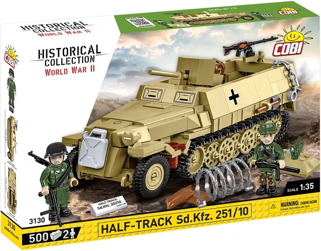 Alt view image 2 of 7 - COBI Historical Collection WWII Half-Track Sd. Kfz. 251/10 Vehicle Model Interlocking Building Block Set # 3130