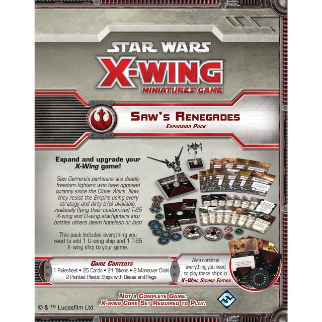 Alt view image 2 of 5 - Star Wars X-Wing 1st Edition Miniatures Game Saw's Renegades EXPANSION PACK | Strategy Game for Adults and Teens | Ages 14+ | 2 Players | Average Playtime 45 Minutes | Made by Atomic Mass Games
