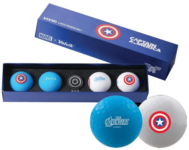Main image of Volvik Marvel Captain America Super Hero Golf Balls | 4-Pack with Ball Marker | High-Performance 3-Piece Ball | Matte Finish & Vibrant Colors