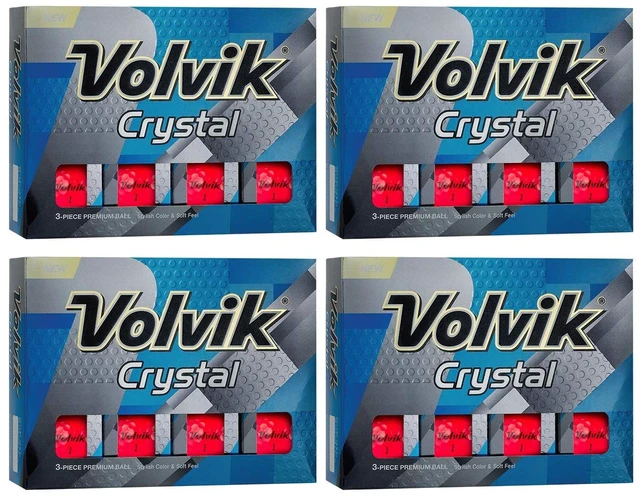 Main image of Lot of 4 Volvik Crystal Golf Balls | Super Glossy Semi-Transparent Cover | Consistent Flight & Control | 1 Dozen Red Balls